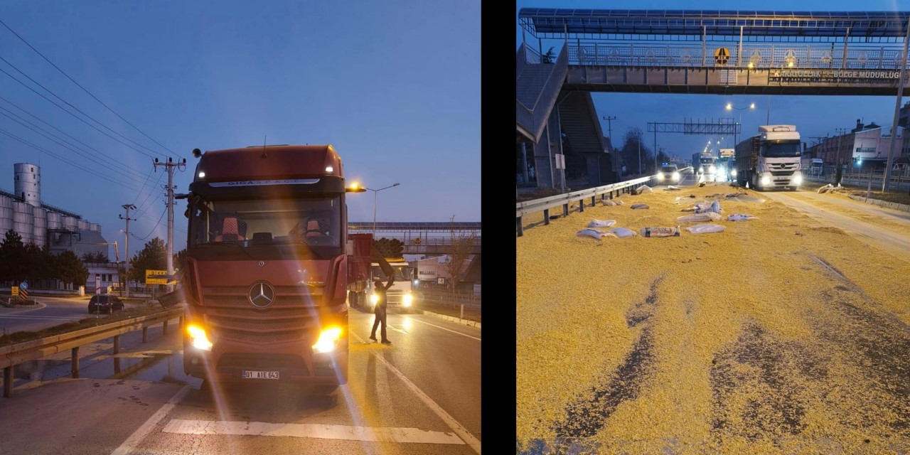 Akşehir'de bir tır açık damperiyle yaya geçidinde kaza yaptı