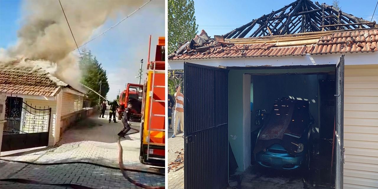 Garaj çatısında çıkan yangın paniğe neden oldu