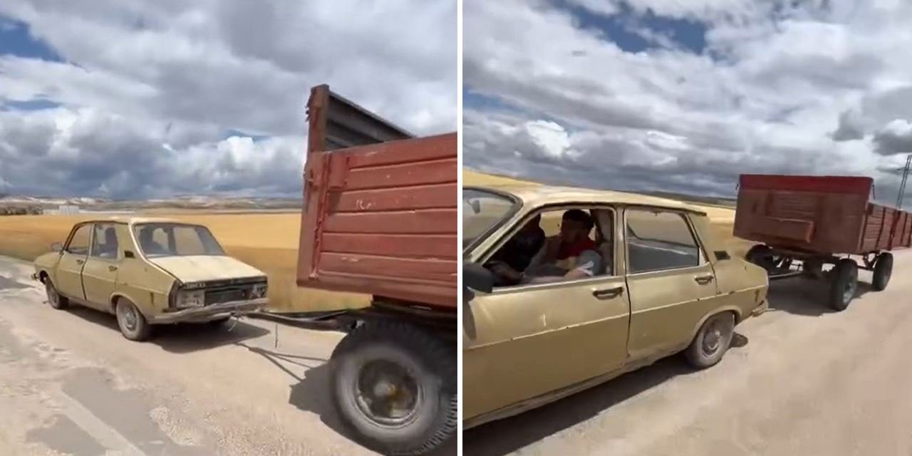 Plakasız otomobil, traktör römorkuyla trafiği tehlikeye attı