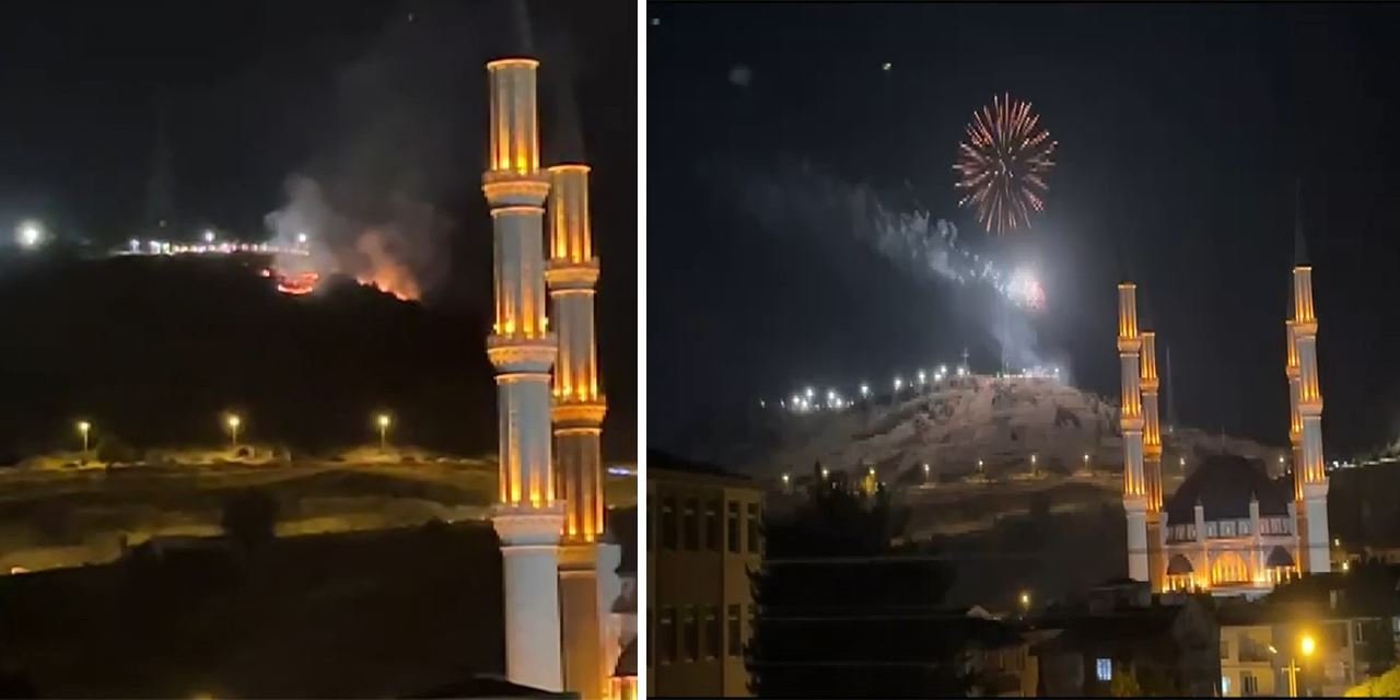 Açılışta panik: Havai fişekler otluk alanı yaktı