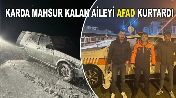 Karaman'da karda mahsur kalan aileyi AFAD kurtardı