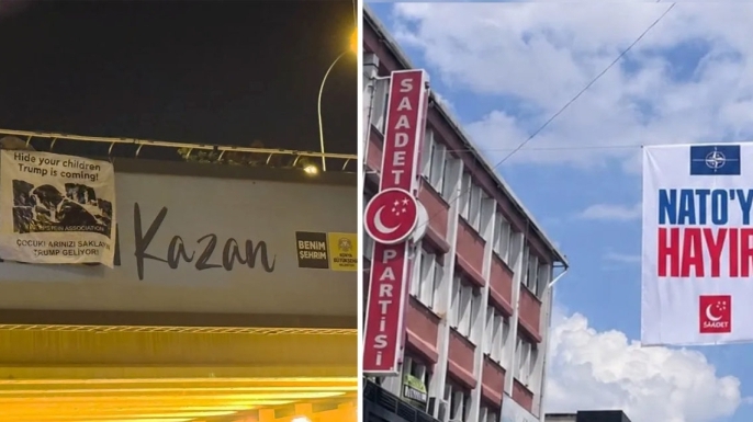 Konya’da ‘NATO’ya hayır’ pankartı asıldı! Üst geçitlerde ‘Epstein’ vurgulu tepki