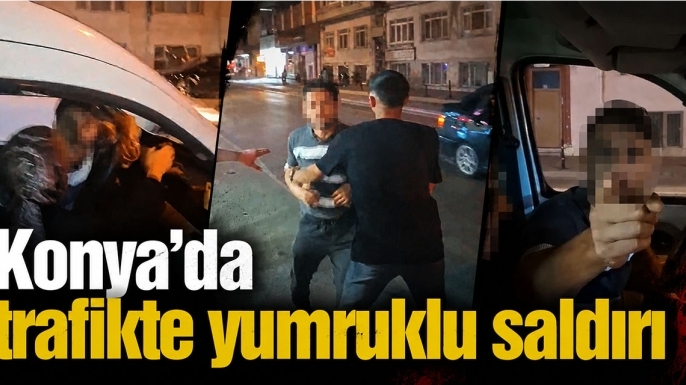 Konya'da trafikte yumruklu saldırı! Kask kamerası her şeyi kaydetti