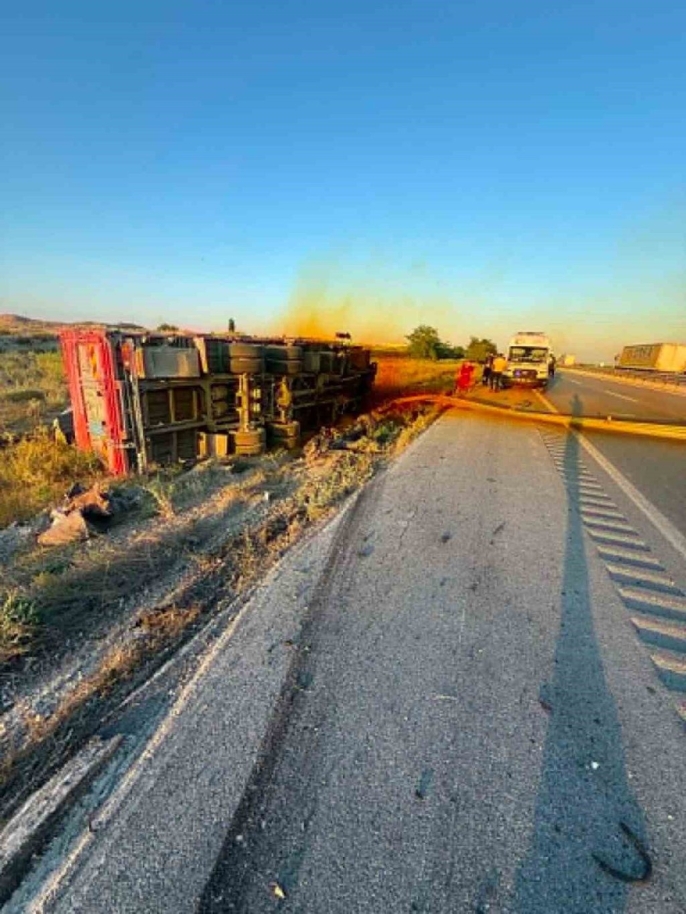 Kontrolden çıkan kamyon şarampole devrildi: Sürücü yaralı 1