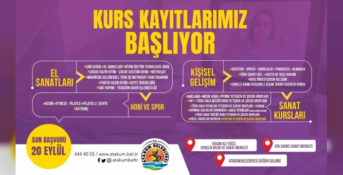 Atakum'da kurslar başlıyor: El sanatlarından spora geniş yelpazede eğitim