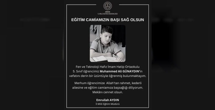 Düzce'de 5. sınıf öğrencisi Muhammed Ali Günaydın hayatını kaybetti