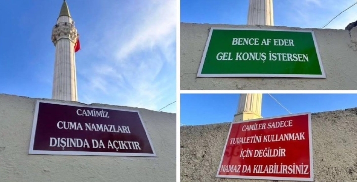 Cami duvarına asılan yazılar sosyal medyada viral oldu