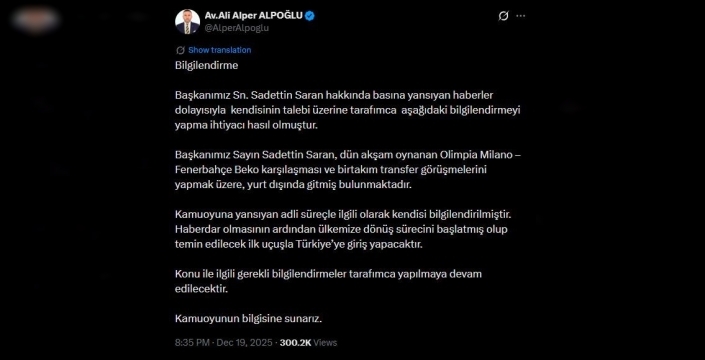 Ali Alper Alpoğlu'ndan Sadettin Saran'ın dönüşü hakkında açıklama
