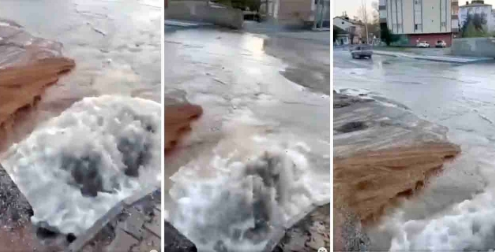 Konya’da korku dolu anlar: Ana şebeke borusu patladı, yollar göle döndü