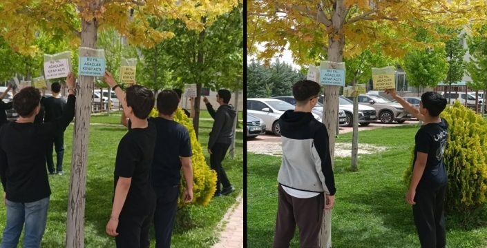 Konya’da ağaçlar kitap açtı, öğrenciler bahçede kitap okudu