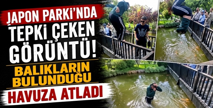 Japon Parkı’nda tepki çeken görüntü! Balıkların bulunduğu havuza atladı