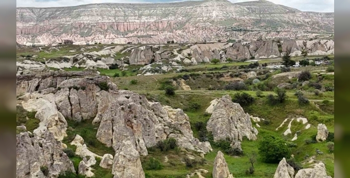 Kapadokya peri bacalarını yeşil bir örtü kapladı: Nadir güzellikler ortaya çıktı