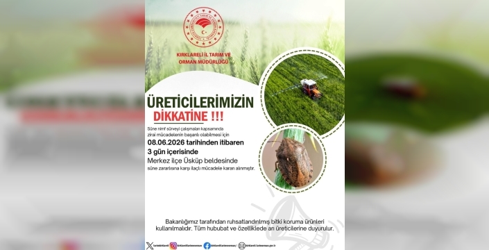 Kırklareli'nde süne istilası: Üreticilere 3 günlük acil ilaçlama uyarısı