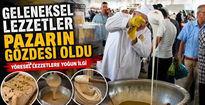 Sarayönü pazarında sıcak tahin ve helva standına yoğun ilgi