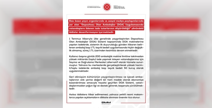 DMM, DOA uygulamasında iade tutarlarının düşürüldüğü iddialarını yalanladı