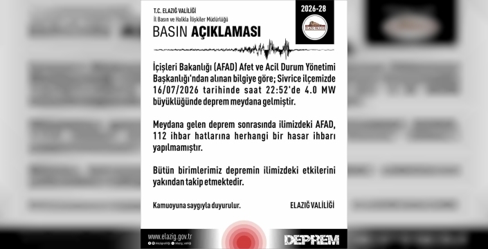 Elazığ Valiliği'nden deprem sonrası açıklama geldi