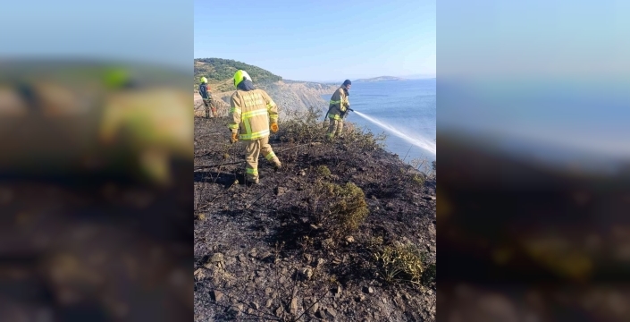 Erdek'te mezarlık önündeki ot yangını, itfaiye ekipleri tarafından büyümeden kontrol altına alındı