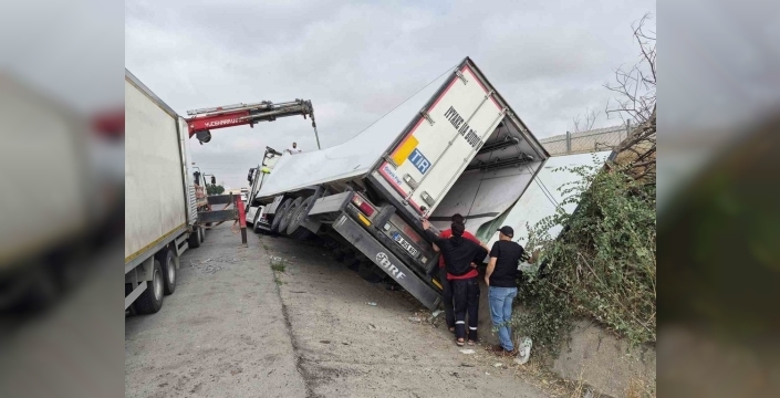 Eskişehir'de et yüklü tır şarampole devrildi, sürücü yara almadı