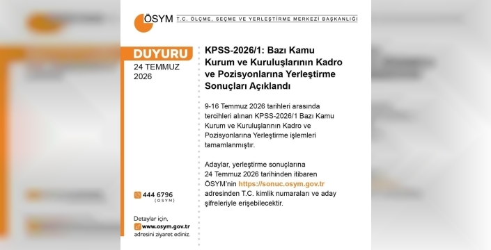 KPSS-2026/1 yerleştirme sonuçları açıklandı: Adaylar dikkat!
