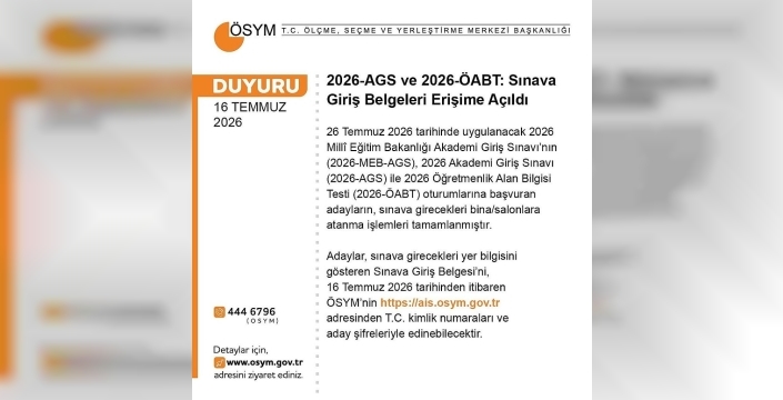 ÖSYM, AGS ve ÖABT giriş belgelerini erişime açtı