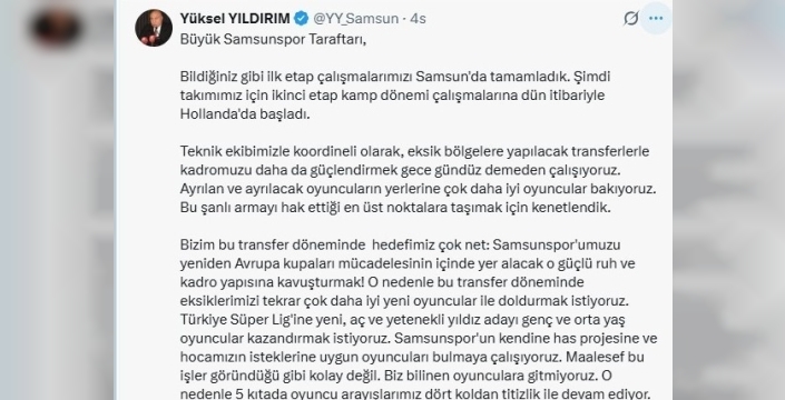 Samsunspor Başkanı Yıldırım: