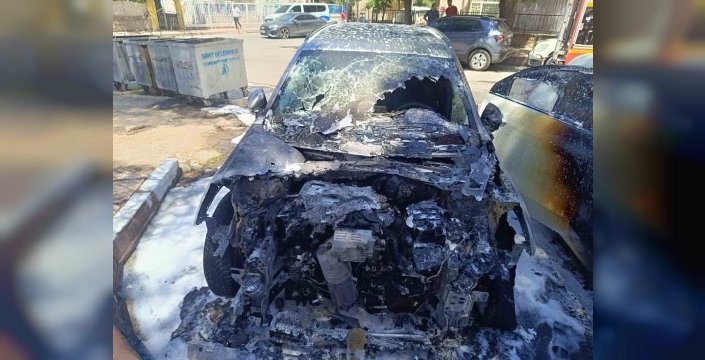 Siirt'te korku dolu anlar: Park halindeki iki araç alevlere teslim oldu