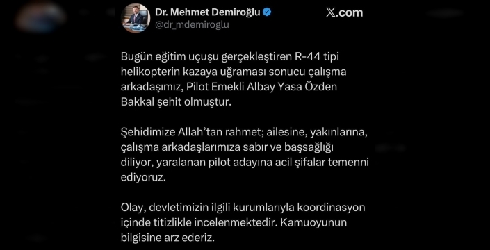 Sincan'daki helikopter kazasında yaralanan pilot adayının tedavisi devam ediyor