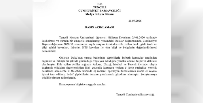 Tunceli Cumhuriyet Başsavcılığı'ndan çarpıcı açıklama: Gülistan Doku'nun cenazesi korucular tarafından yok edildi